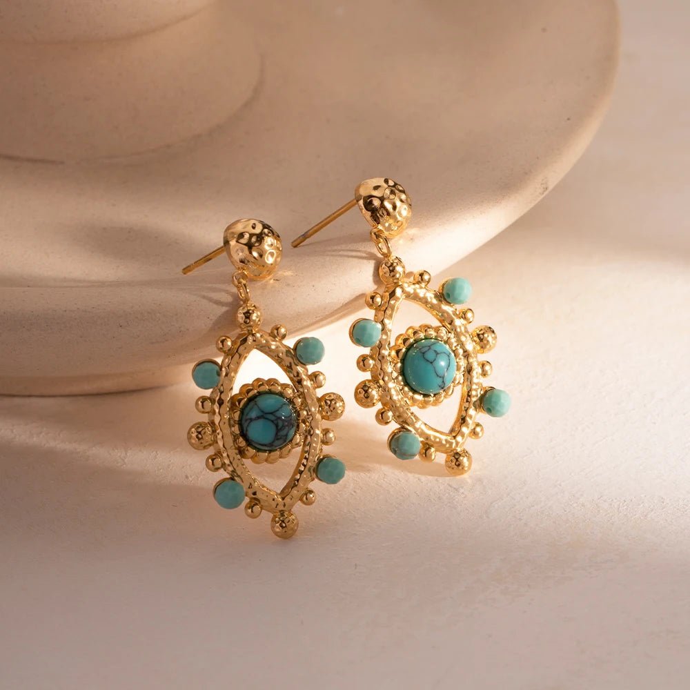 18k Boho Evil Eye Bead Accented Earrings - Veinci