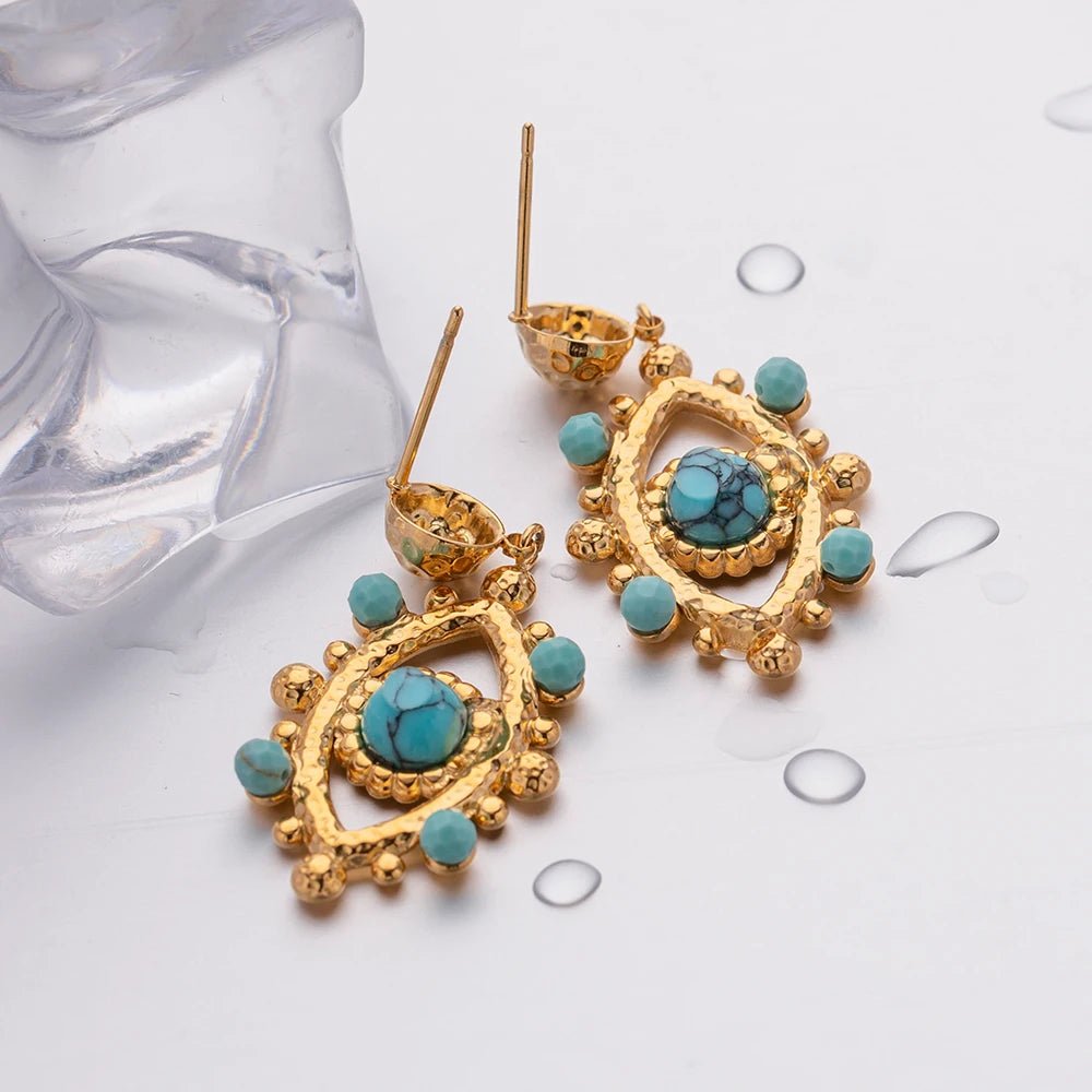 18k Boho Evil Eye Bead Accented Earrings - Veinci