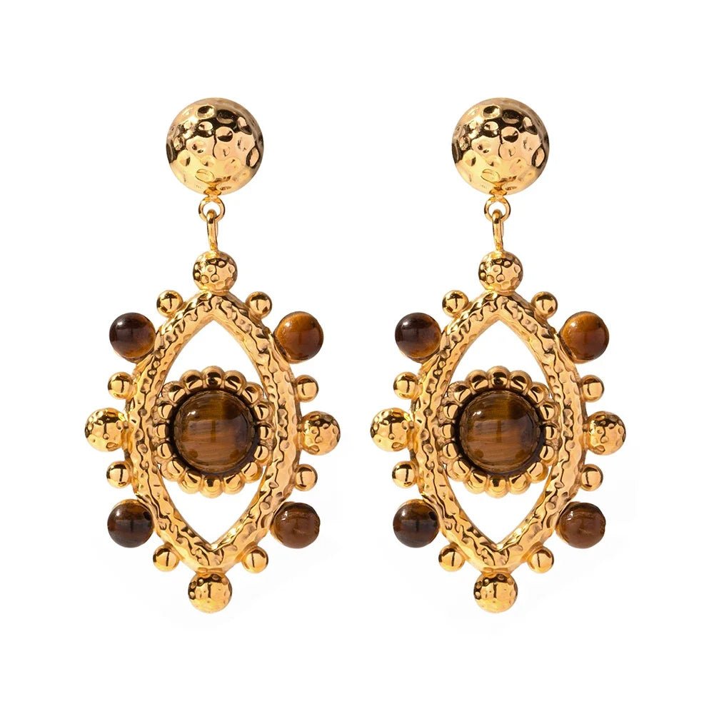 18k Boho Evil Eye Bead Accented Earrings - Veinci