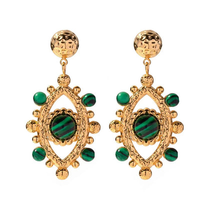 18k Boho Evil Eye Bead Accented Earrings - Veinci