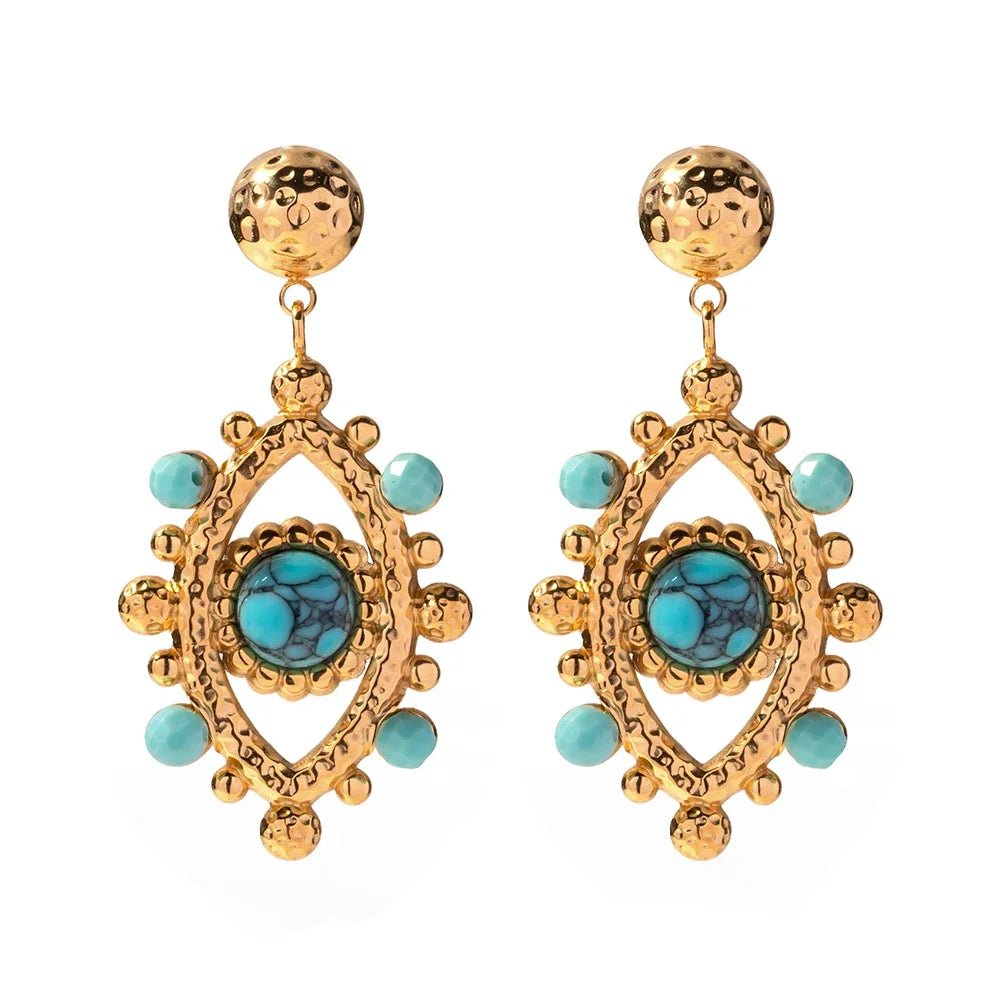 18k Boho Evil Eye Bead Accented Earrings - Veinci