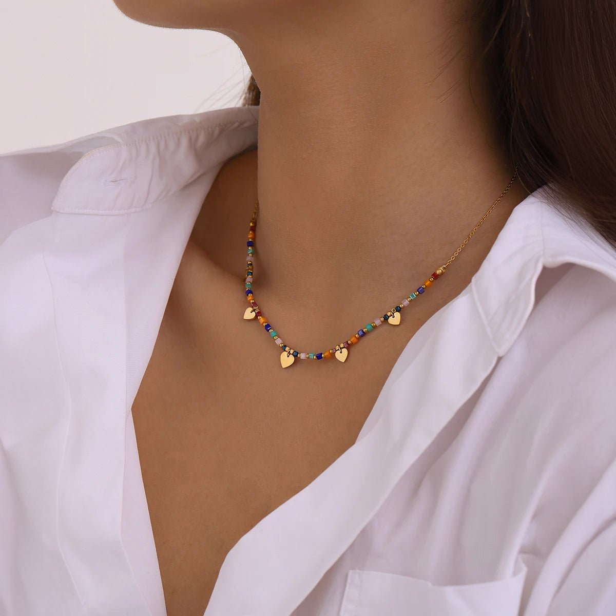 18k Boho Inspired Colorful Heart Necklace - Veinci