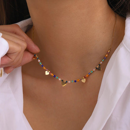 18k Boho Inspired Colorful Heart Necklace - Veinci