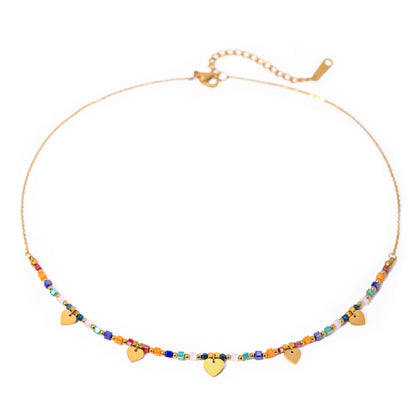 18k Boho Inspired Colorful Heart Necklace - Veinci