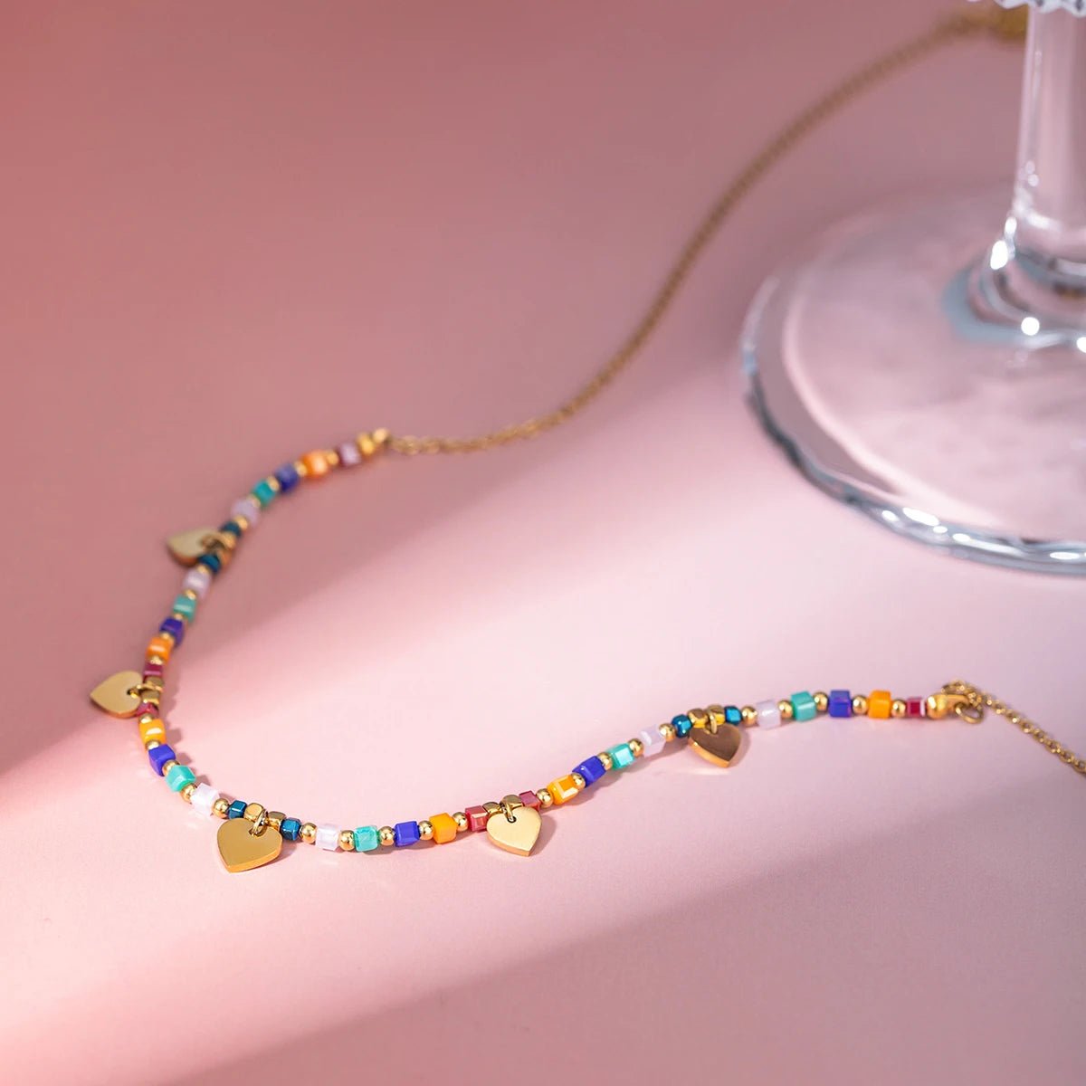 18k Boho Inspired Colorful Heart Necklace - Veinci