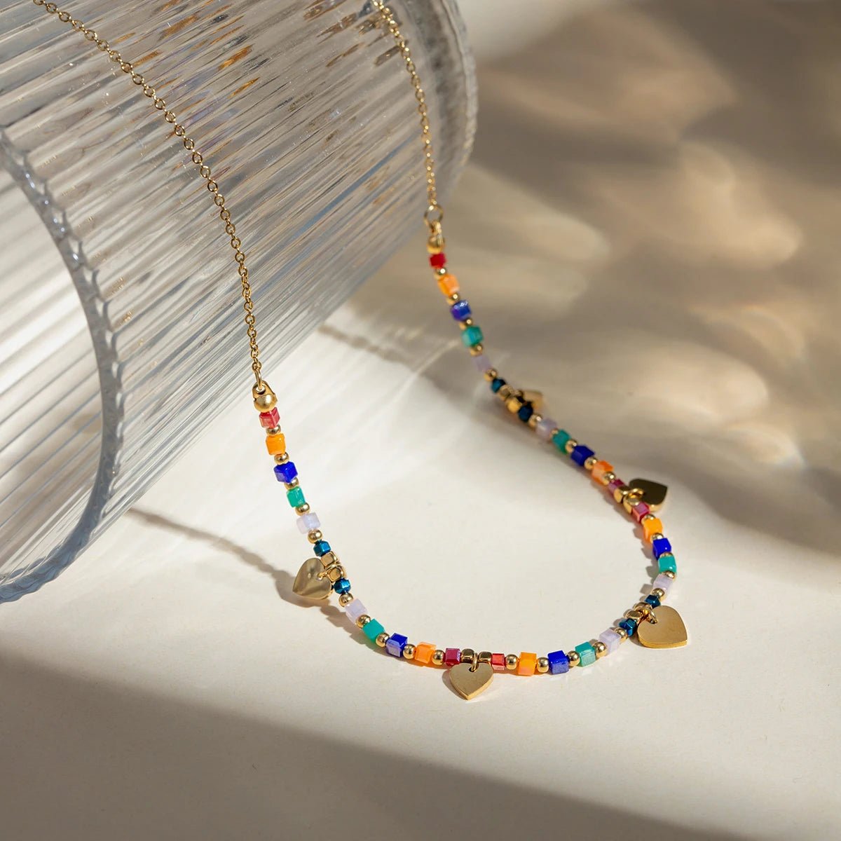 18k Boho Inspired Colorful Heart Necklace - Veinci