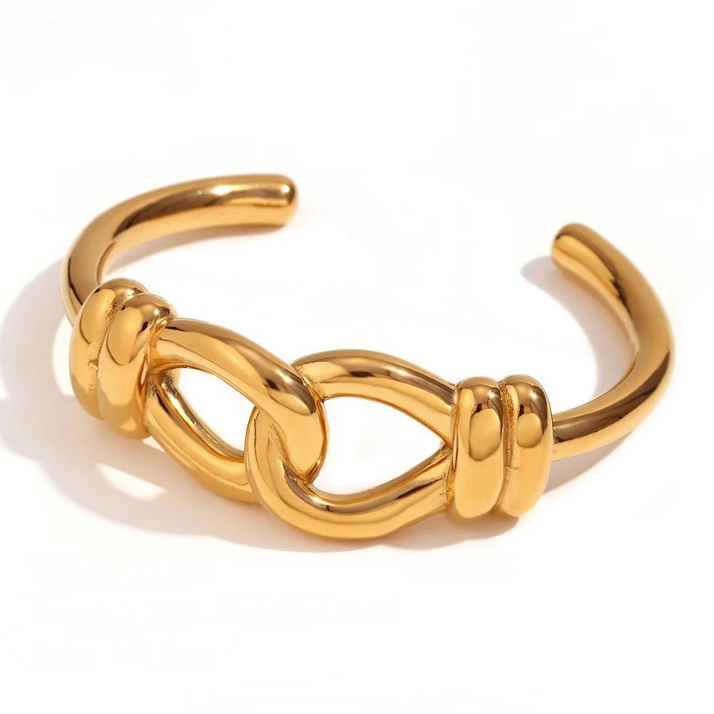 18k Chunky Buckle Open Bangle Bracelet - Veinci