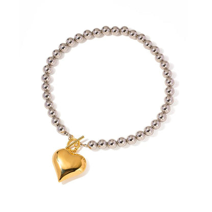 18k Chunky Silver & Gold Heart Necklace - Veinci