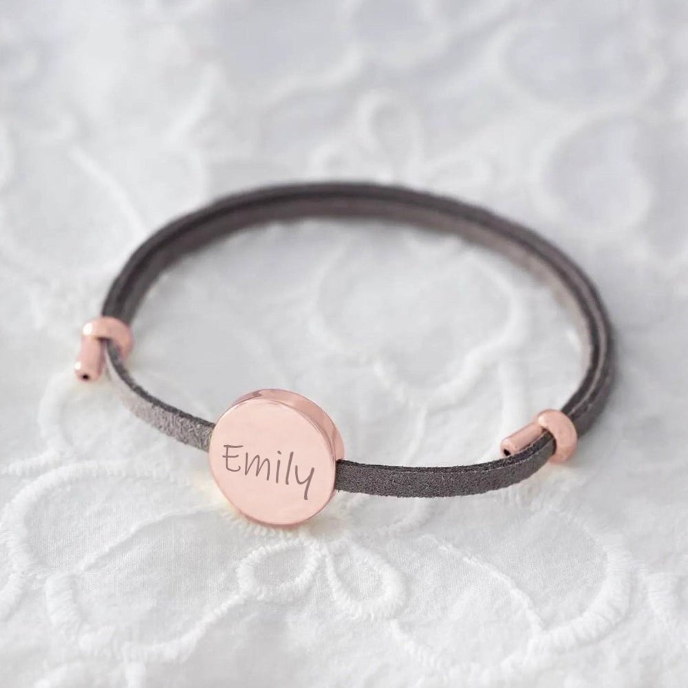 18k Custom Suede Circle Name Bracelet - Veinci