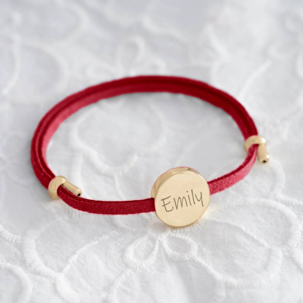 18k Custom Suede Circle Name Bracelet - Veinci