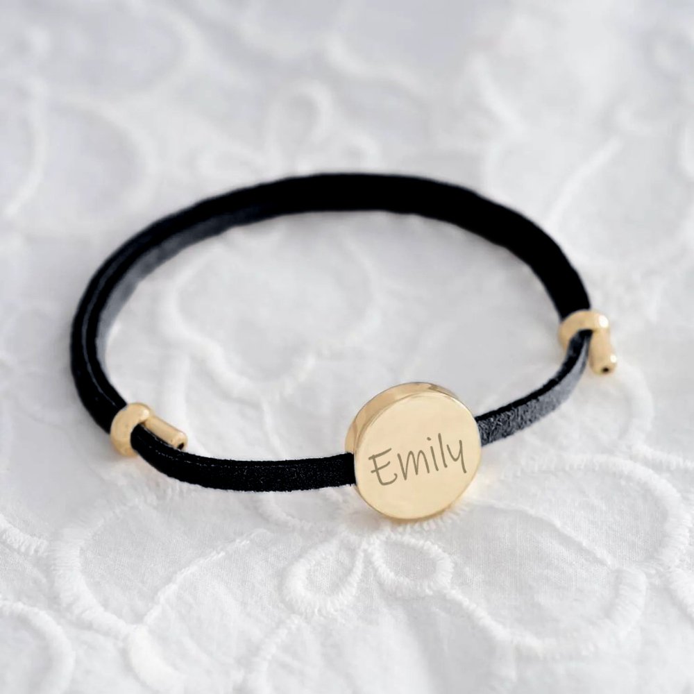 18k Custom Suede Circle Name Bracelet - Veinci