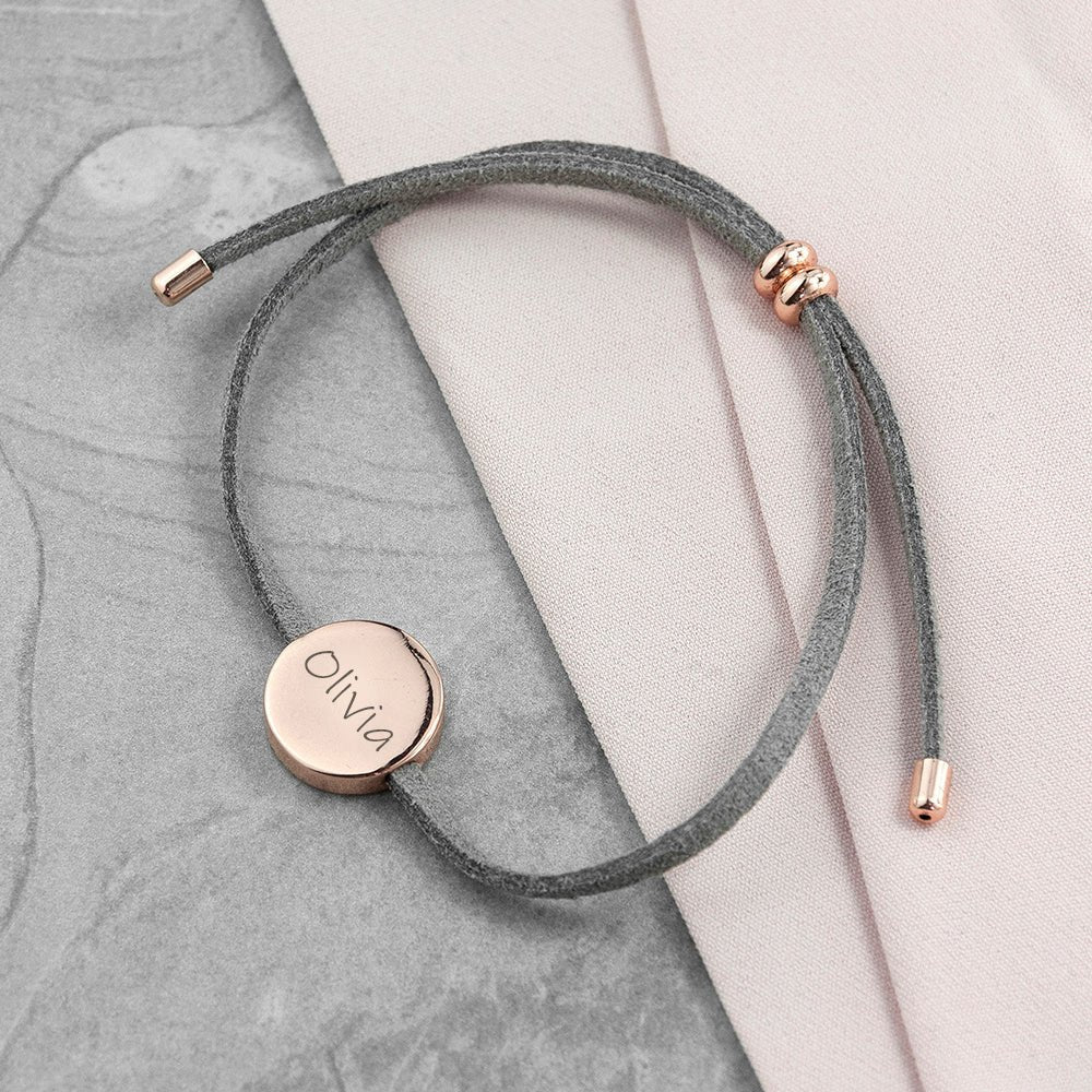 18k Custom Suede Circle Name Bracelet - Veinci