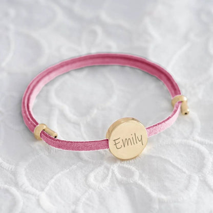 18k Custom Suede Circle Name Bracelet - Veinci