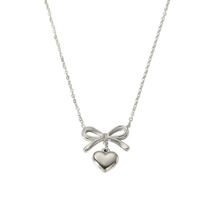 18k Dainty Bow & Heart Necklace - Veinci