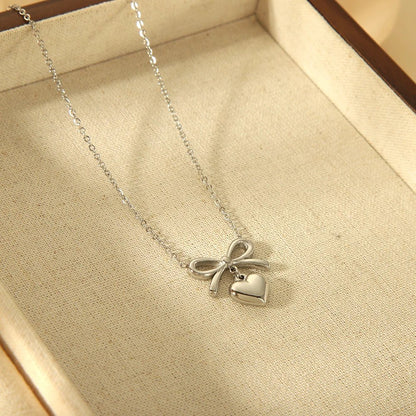 18k Dainty Bow & Heart Necklace - Veinci