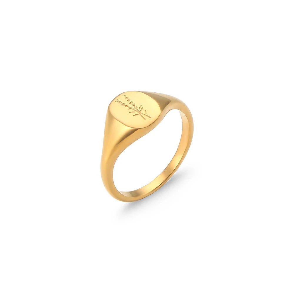 18k Dainty Floral Signet Rings - Veinci