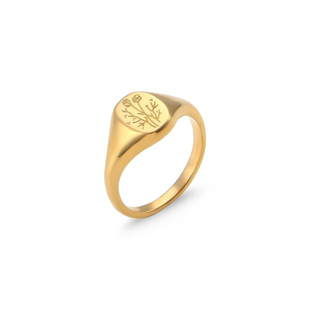 18k Dainty Floral Signet Rings - Veinci