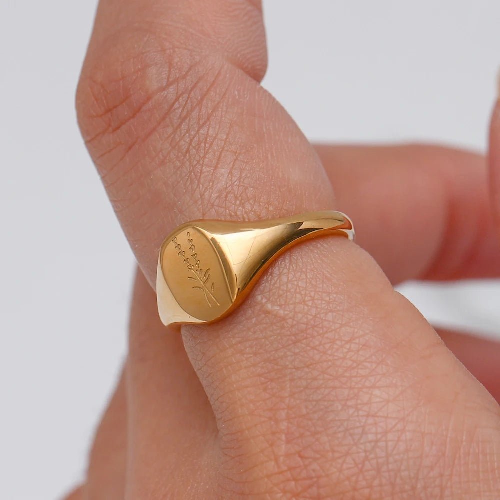 18k Dainty Floral Signet Rings - Veinci