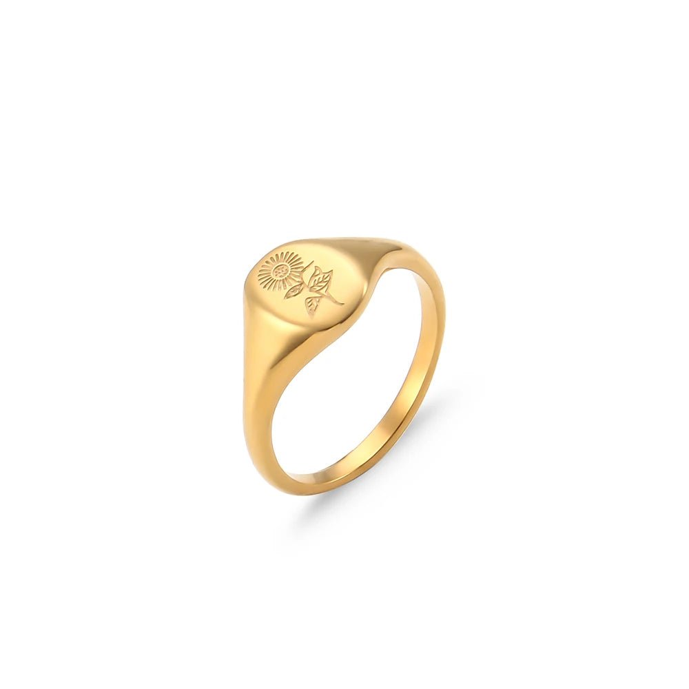 18k Dainty Floral Signet Rings - Veinci