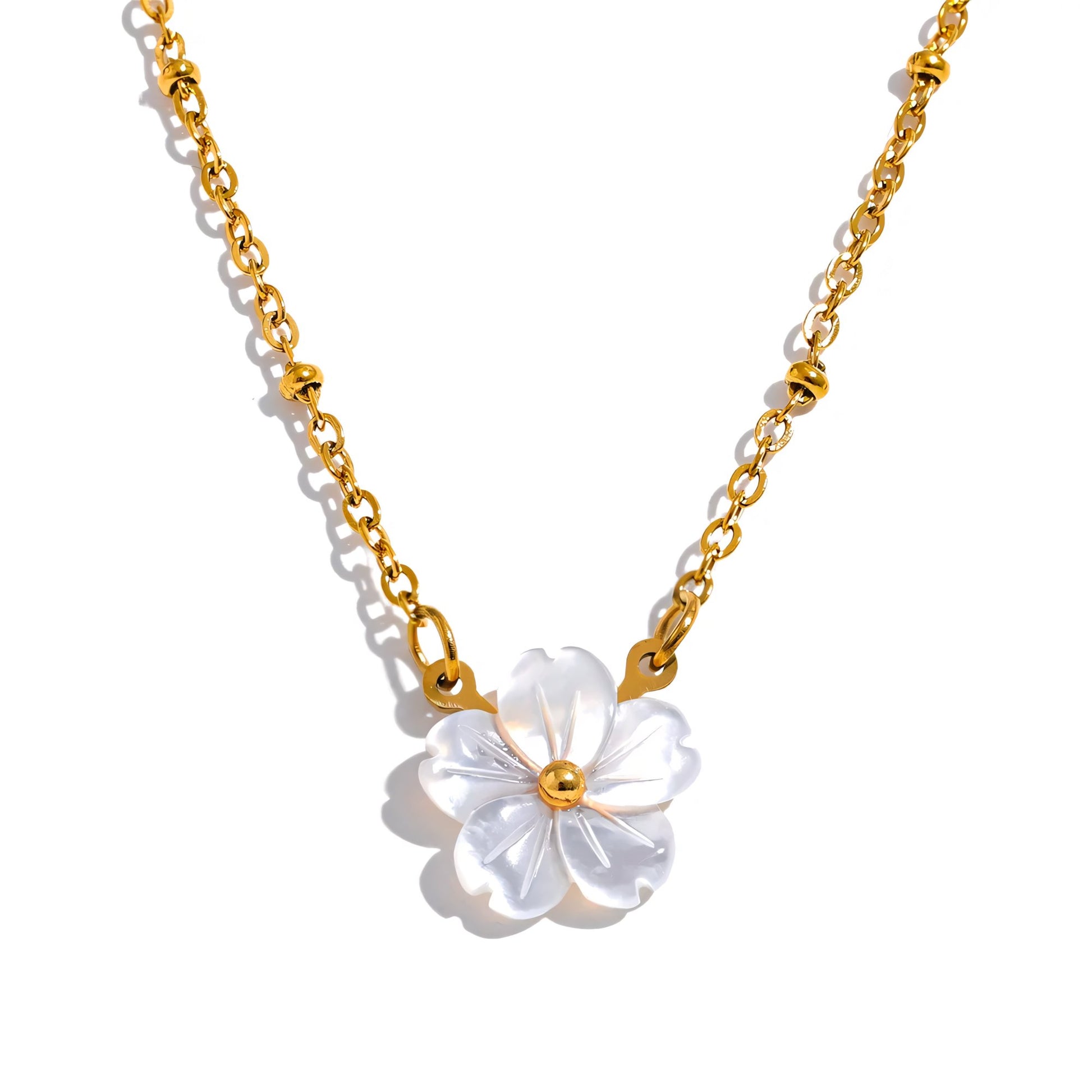 18k Dainty White Floral Necklace - Veinci