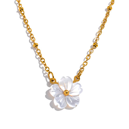 18k Dainty White Floral Necklace - Veinci