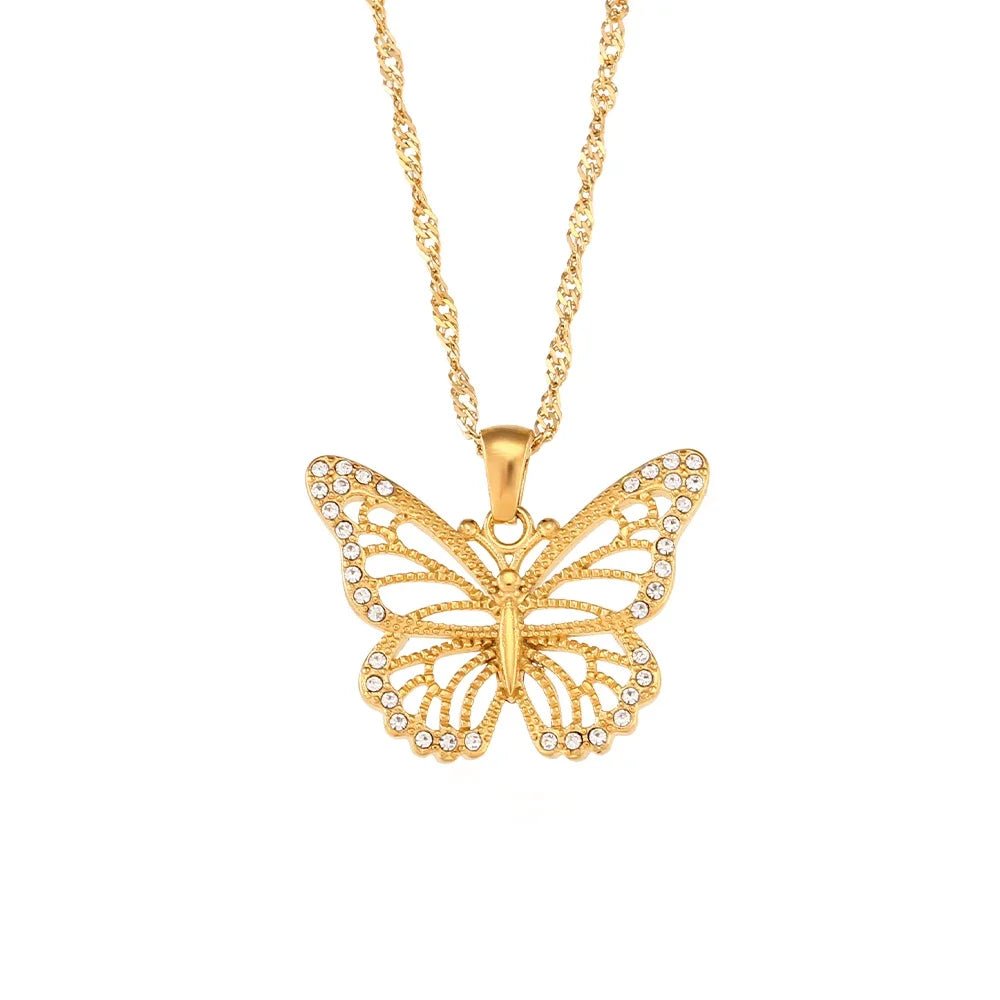 18k Diamond Accented Butterfly Necklace - Veinci