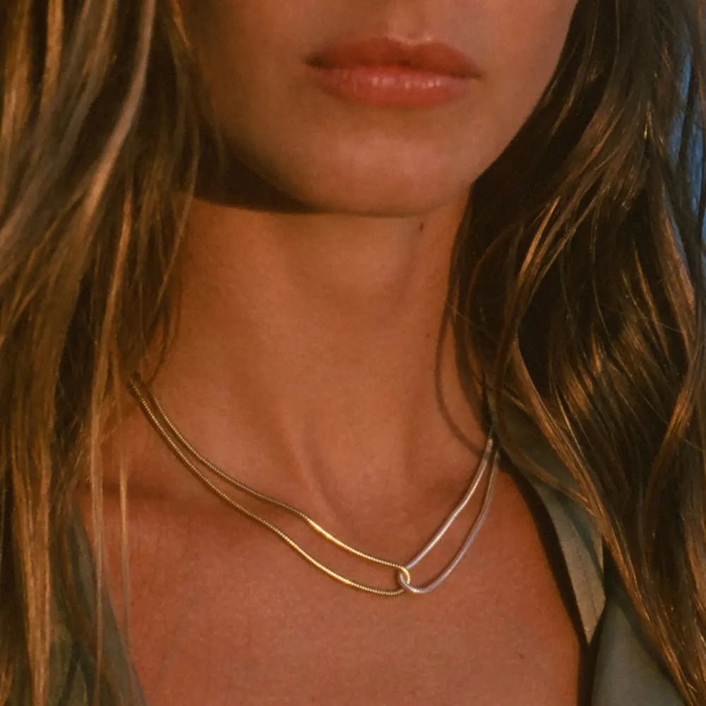 18k Dual Loop Box Chain Necklace - Veinci