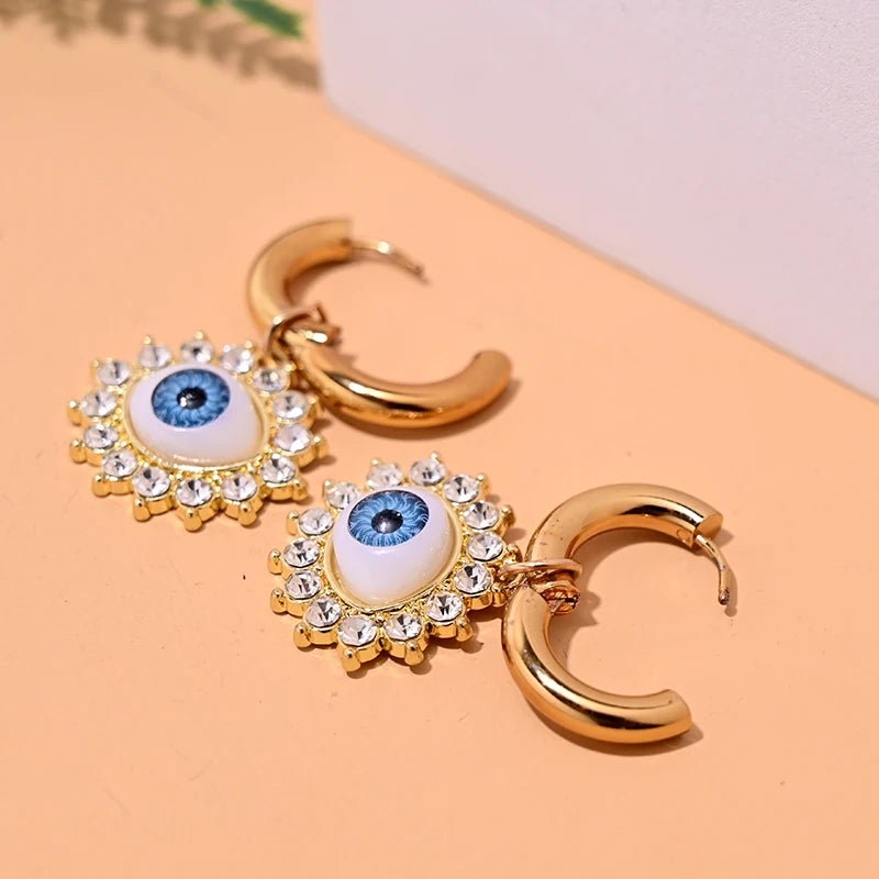 18k Evil Eye Diamond Earrings - Veinci