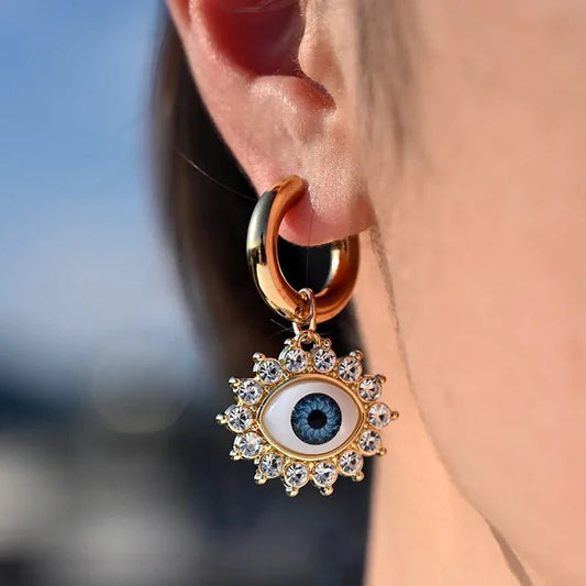 18k Evil Eye Diamond Earrings - Veinci