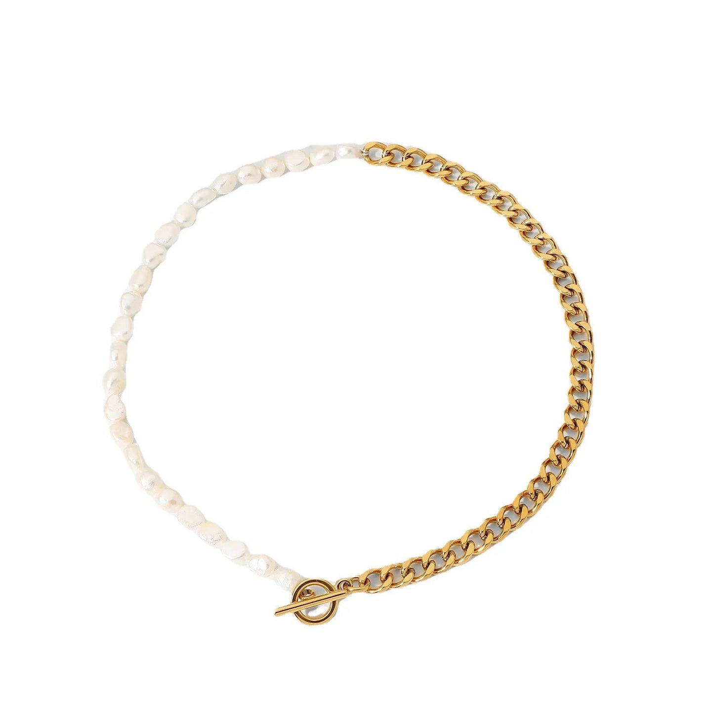 18k Gold Classic Modern Cuban Pearl Choker Necklace - Veinci