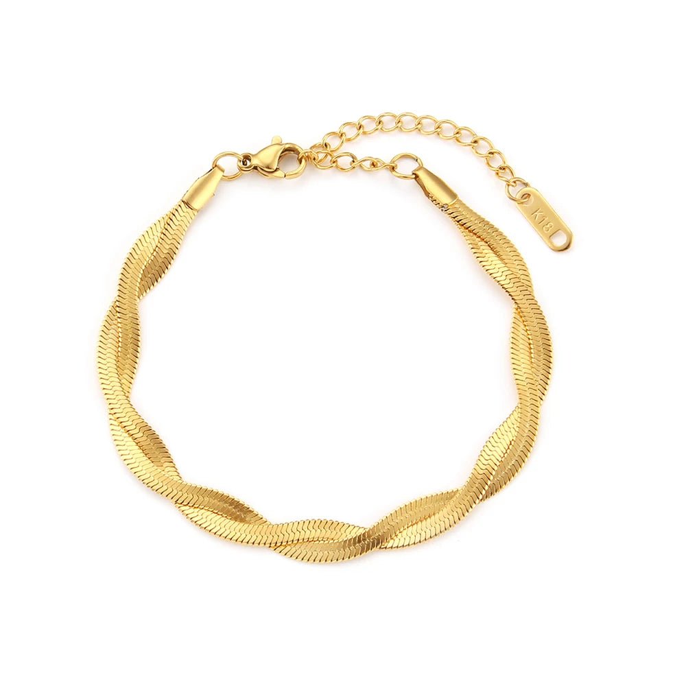 18k Interwoven Herringbone Chain Necklace and Bracelet Set - Veinci