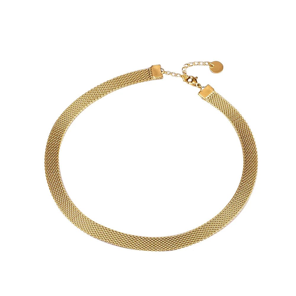 18k Layered Gold Mesh Choker Necklace and Bracelet - Veinci