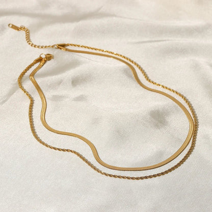 18k Layered Herringbone & Rope Chain Necklace - Veinci