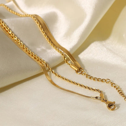 18k Layered Herringbone & Rope Chain Necklace - Veinci