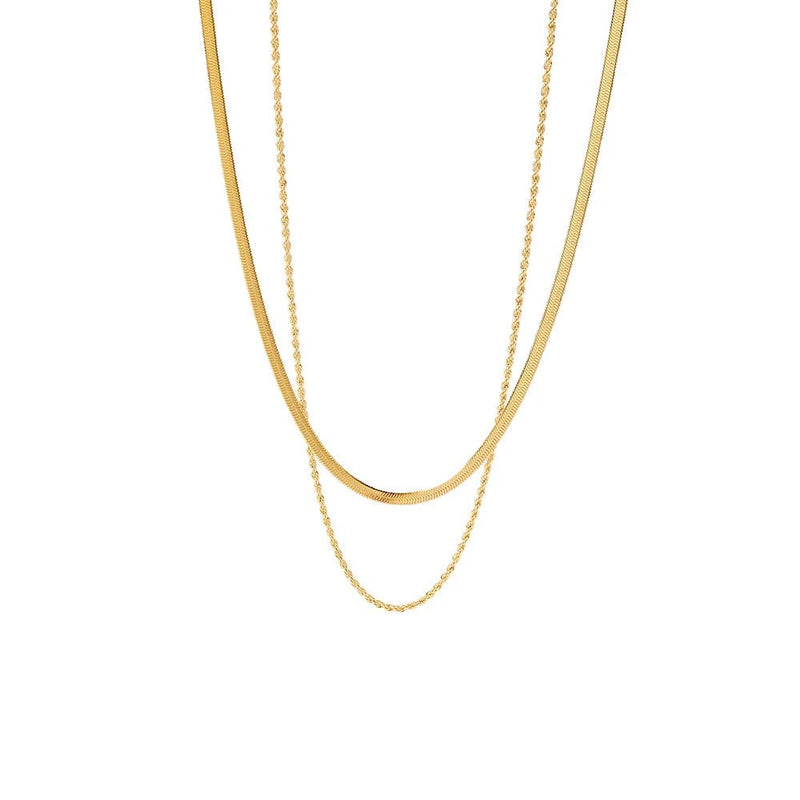 18k Layered Herringbone & Rope Chain Necklace