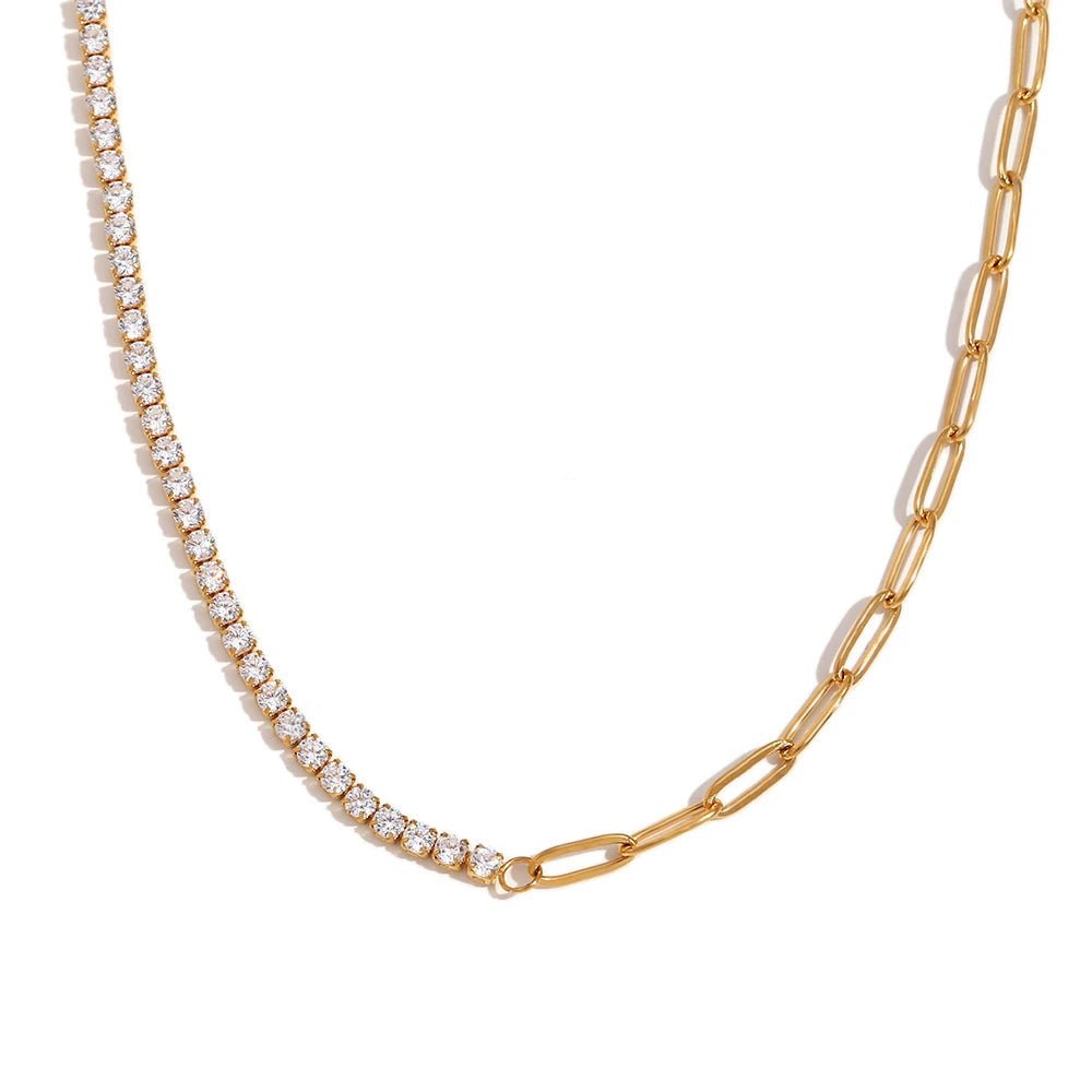 18k Paperclip Chain Tennis Necklace, Bracelet, and Earrings - Veinci