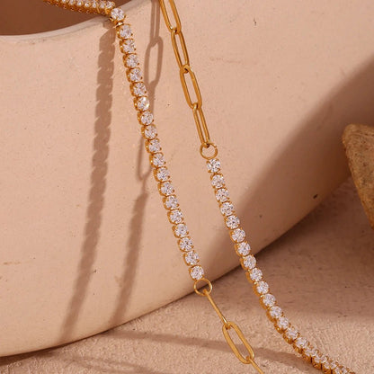 18k Paperclip Chain Tennis Necklace, Bracelet, and Earrings - Veinci