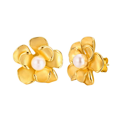 18k Pearl Flower Earrings - Veinci