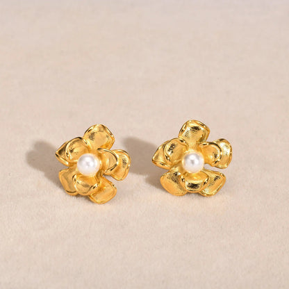 18k Pearl Flower Earrings - Veinci