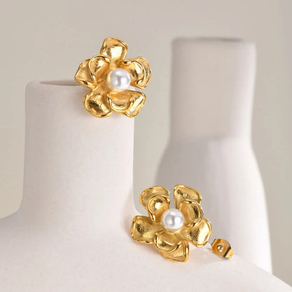 18k Pearl Flower Earrings - Veinci