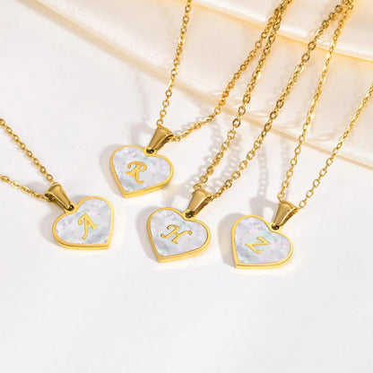 18k Pearl Heart Initial Letter Necklace - Veinci