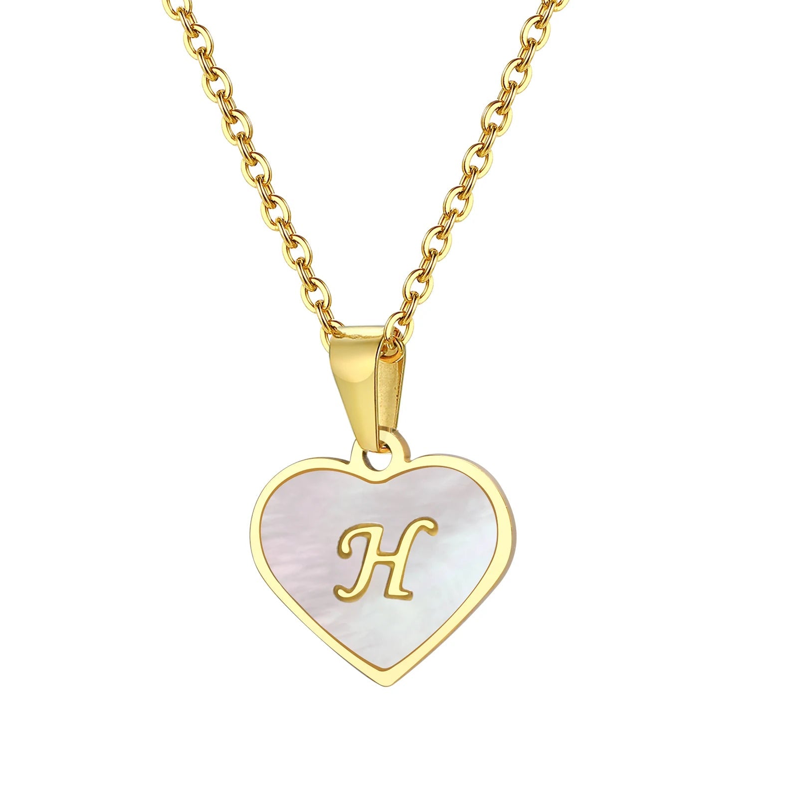 18k Pearl Heart Initial Letter Necklace - Veinci