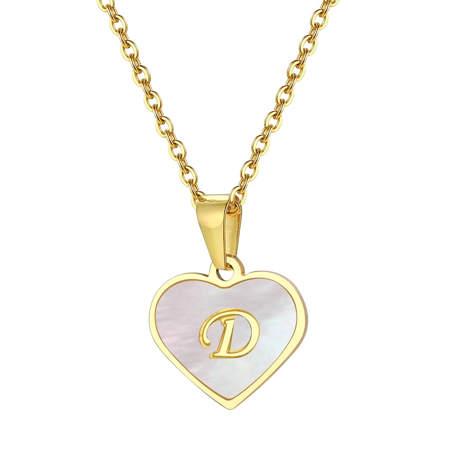 18k Pearl Heart Initial Letter Necklace - Veinci