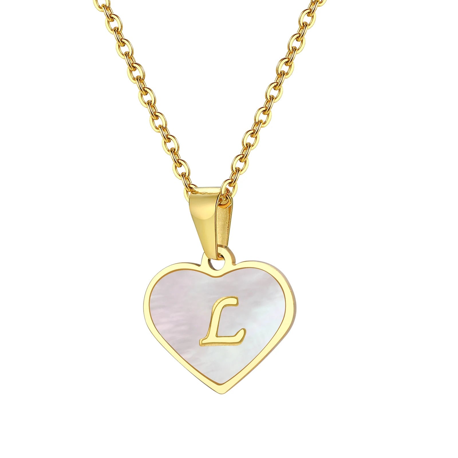 18k Pearl Heart Initial Letter Necklace - Veinci