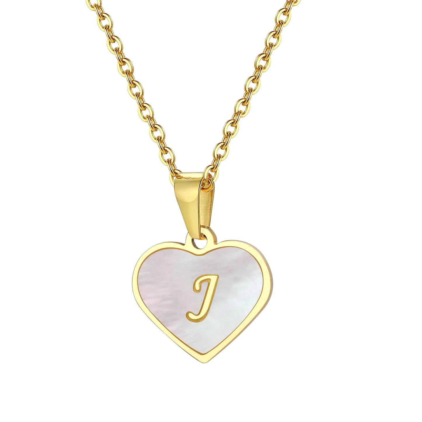 18k Pearl Heart Initial Letter Necklace - Veinci