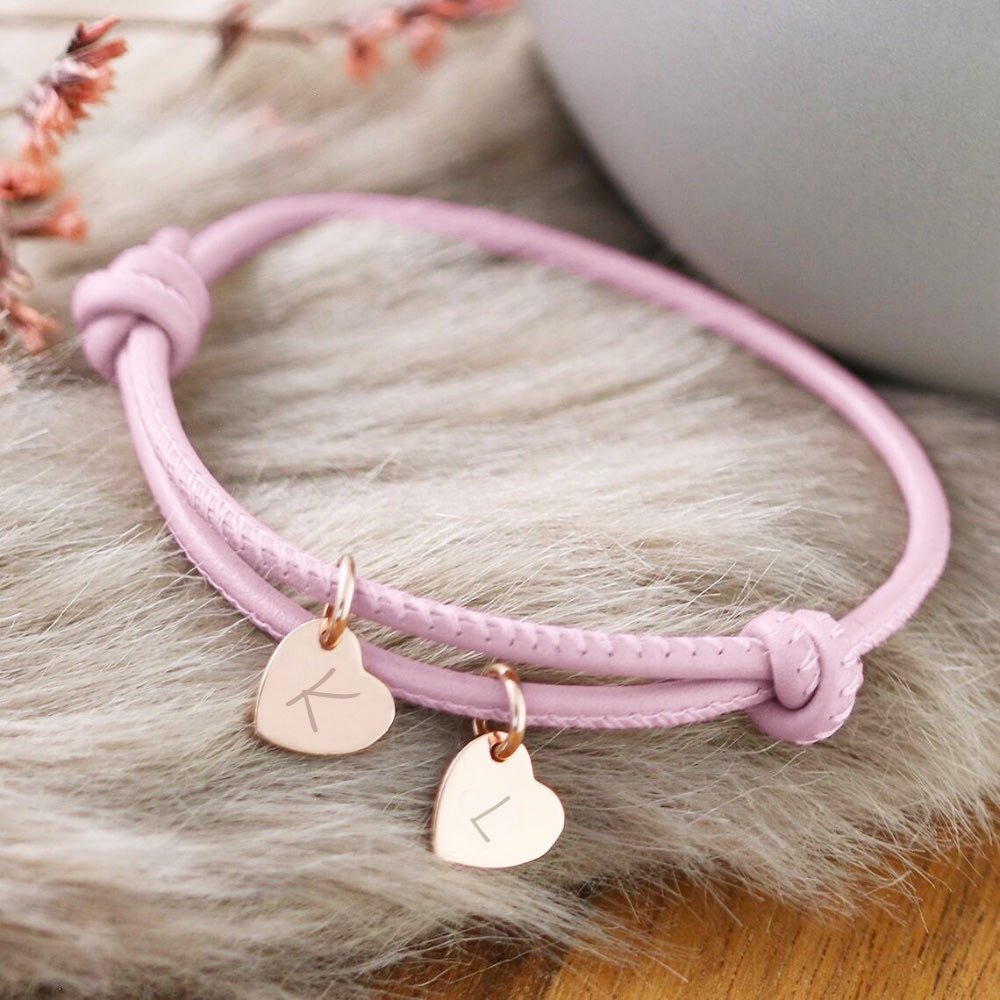 18k Personalized Leather Heart Charm Bracelet - Veinci