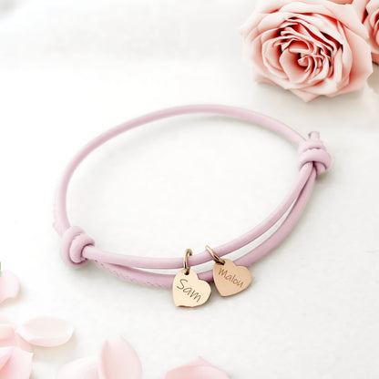 18k Personalized Leather Heart Charm Bracelet - Veinci