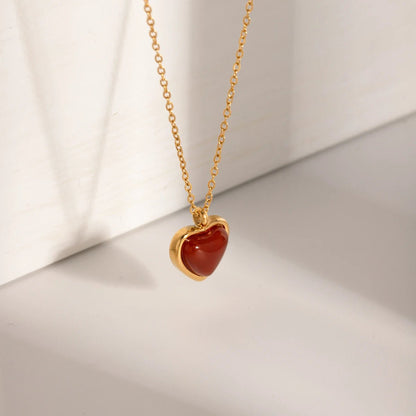 18k Romantic Dainty Red Heart Necklace - Veinci