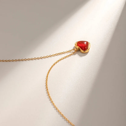 18k Romantic Dainty Red Heart Necklace - Veinci