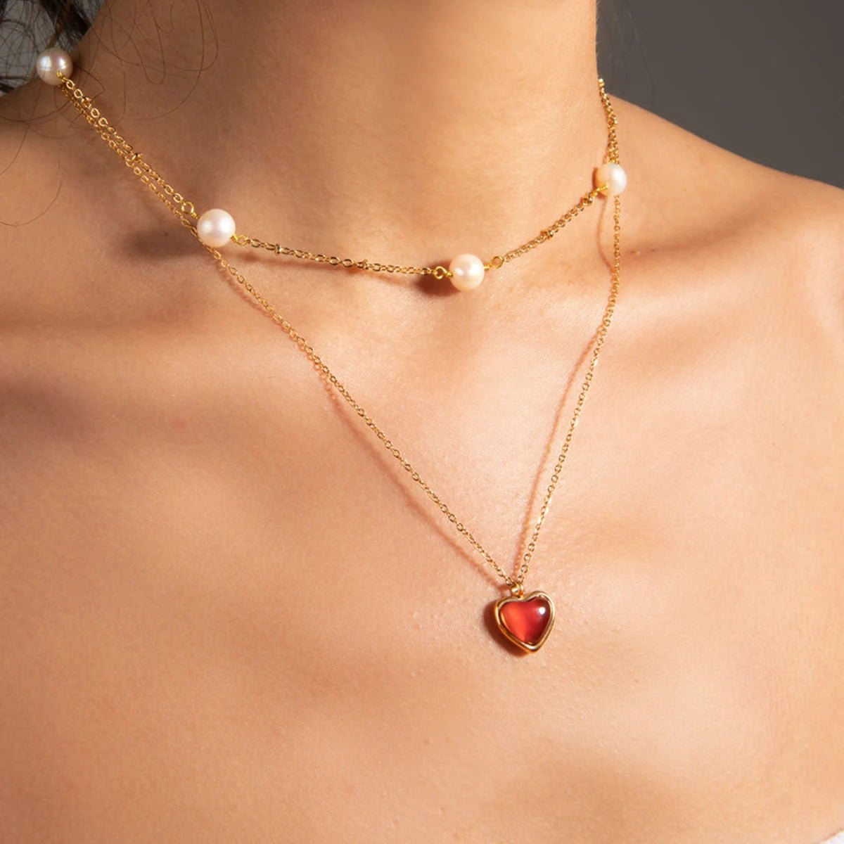 18k Romantic Dainty Red Heart Necklace - Veinci